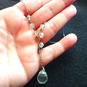 Vintage Silver and Crystal Necklace with a small Crystal tear drop Pendant 18 in